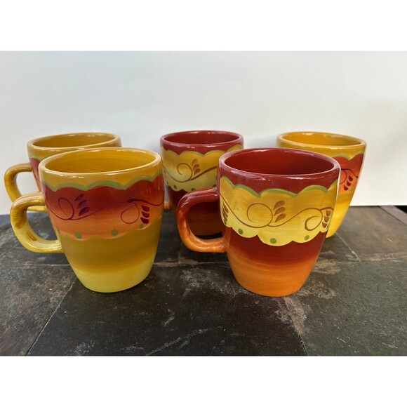 Set of 5 Laurie Gates Santa Fe Southwestern Chile Pepper Glossy Ceramic Mugs - Picture 3 of 9
